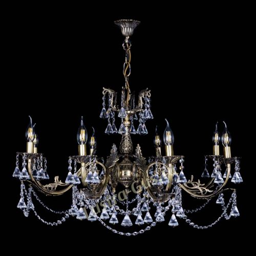 Бронзовая люстра Кассандра №8 удлиненная с конусами в Симферополе Гусь Хрустальный