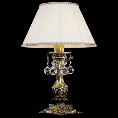 Бронзовая настольная лампа Антик №1 Шар  с абажуром в Симферополе Гусь Хрустальный