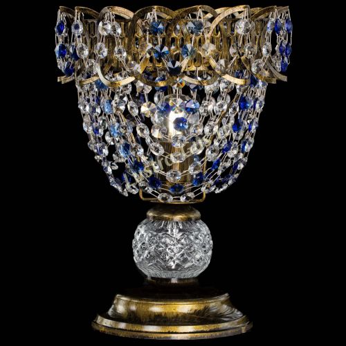 Настольная лампа Астра ажур №1 под бронзу Синяя в Симферополе Гусь Хрустальный