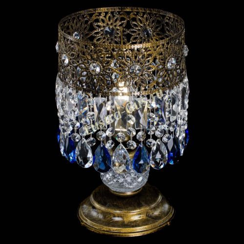 Настольная лампа Восток с пластинками под бронзу Синяя в Симферополе Гусь Хрустальный