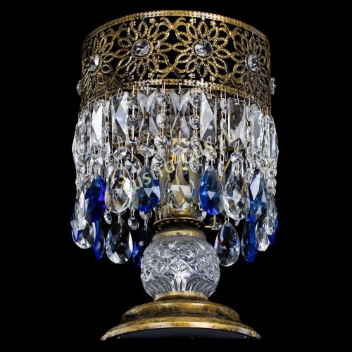 Настольная лампа Восток с пластинками под бронзу Синяя в Симферополе Гусь Хрустальный