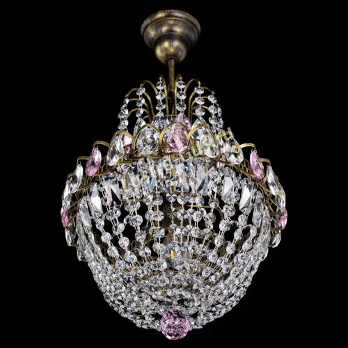 Люстра Астра №1 с подвесом под бронзу Розовая в Симферополе Гусь Хрустальный