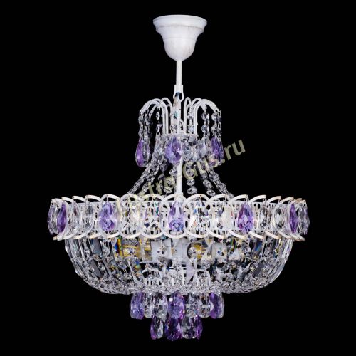 Люстра Астра Белая с подвесом фиолетовая в Симферополе Гусь Хрустальный