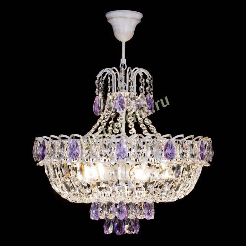Люстра Астра Белая с подвесом фиолетовая в Симферополе Гусь Хрустальный