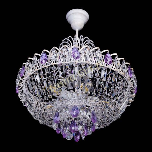Люстра Астра Белая с подвесом фиолетовая в Симферополе Гусь Хрустальный
