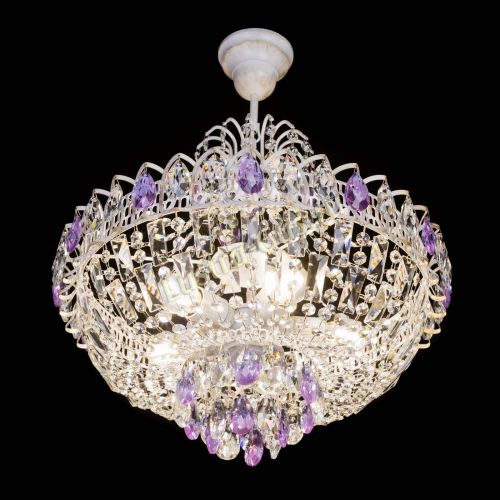 Люстра Астра Белая с подвесом фиолетовая в Симферополе Гусь Хрустальный
