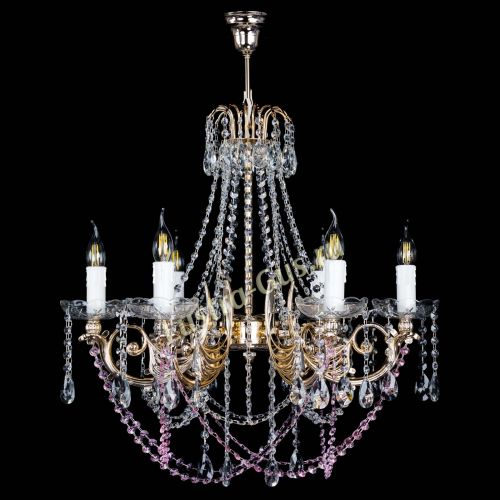 Люстра Елизавета малая Розовая (рожки - металл) в Симферополе Гусь Хрустальный