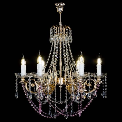 Люстра Елизавета малая Розовая (рожки - металл) в Симферополе Гусь Хрустальный