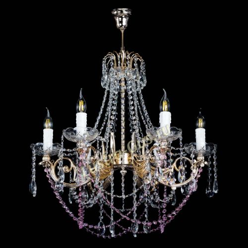 Люстра Елизавета малая Розовая (рожки - металл) в Симферополе Гусь Хрустальный