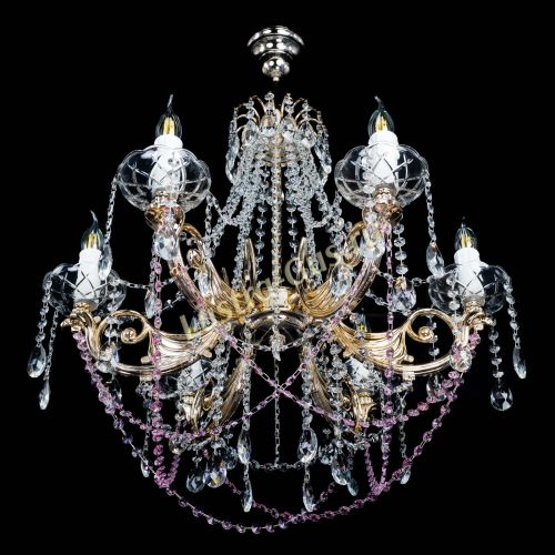 Люстра Елизавета малая Розовая (рожки - металл) в Симферополе Гусь Хрустальный