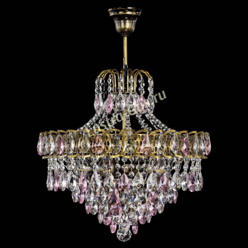 Люстра Грация №5 с подвесом под бронзу Розовая в Симферополе Гусь Хрустальный