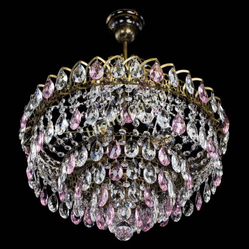 Люстра Грация №5 с подвесом под бронзу Розовая в Симферополе Гусь Хрустальный