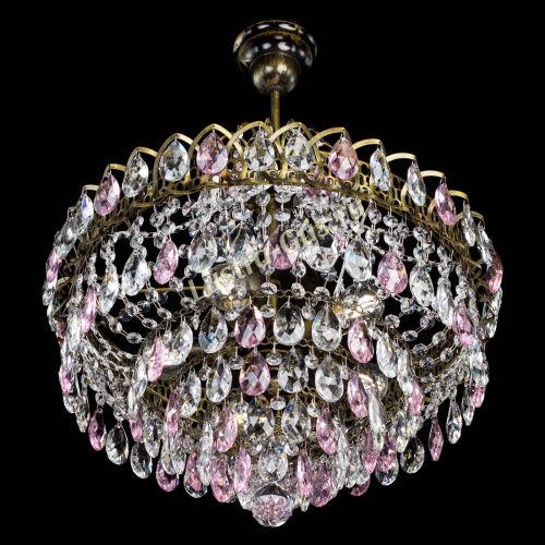 Люстра Грация №5 с подвесом под бронзу Розовая в Симферополе Гусь Хрустальный