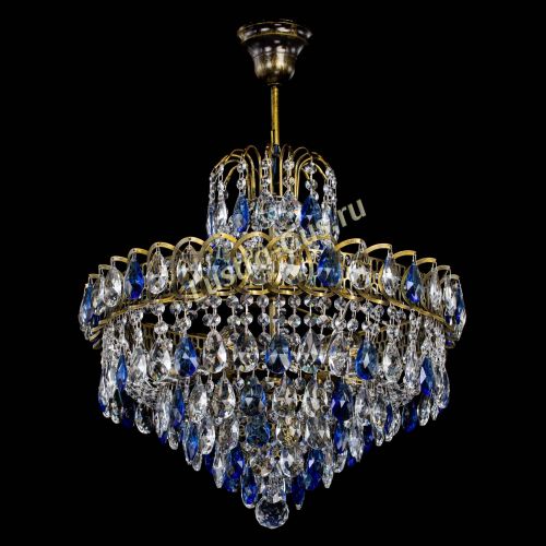 Люстра Грация №5 с подвесом под бронзу Синяя в Симферополе Гусь Хрустальный
