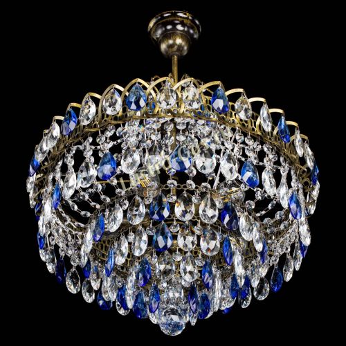 Люстра Грация №5 с подвесом под бронзу Синяя в Симферополе Гусь Хрустальный