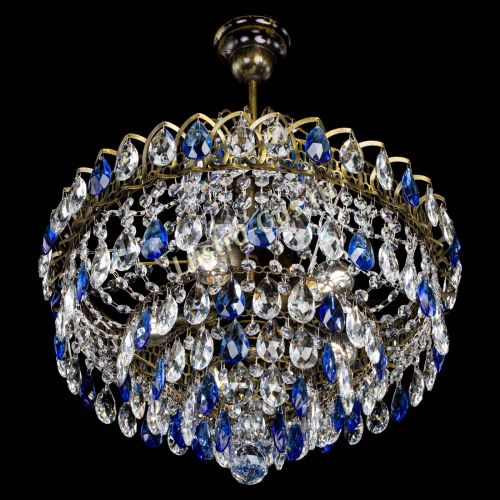 Люстра Грация №5 с подвесом под бронзу Синяя в Симферополе Гусь Хрустальный