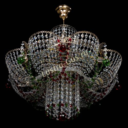 Люстра Камея №6 подвесная красно-зеленая в Симферополе Гусь Хрустальный