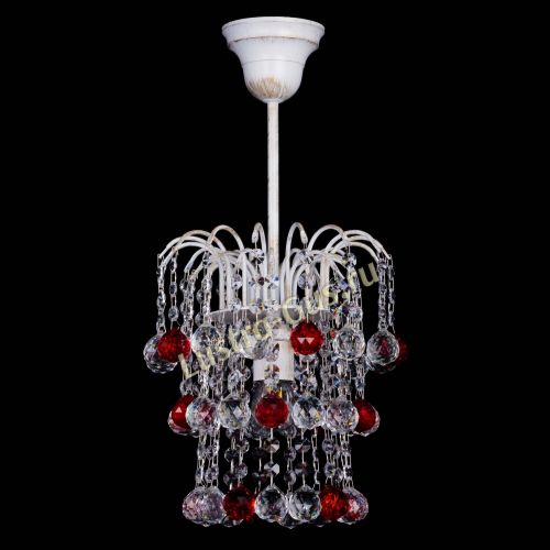 Люстра Зима шар красная (белая патина)  в Симферополе Гусь Хрустальный