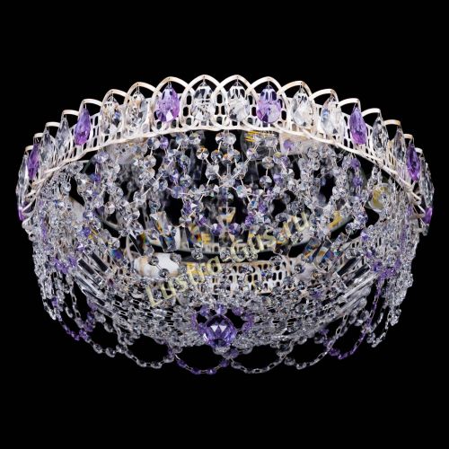 Люстра Каскад Ажур Фиолетовая белая в Симферополе Гусь Хрустальный