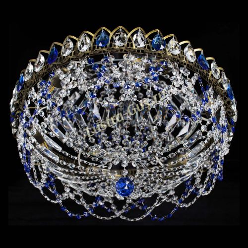 Люстра Хрустальный Каскад Ажур под бронзу Синяя в Симферополе Гусь Хрустальный