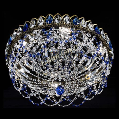 Люстра Хрустальный Каскад Ажур под бронзу Синяя в Симферополе Гусь Хрустальный