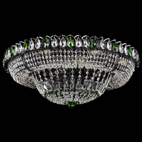 Люстра Кольцо Классика №8 Черная с зелеными подвесками в Симферополе Гусь Хрустальный