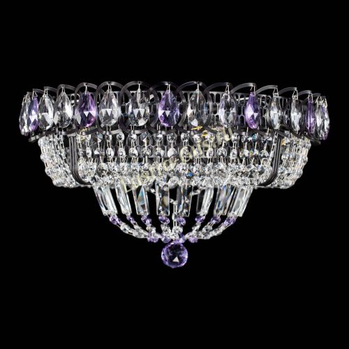 Люстра Кольцо Классика Черная с фиолетовыми подвесками в Симферополе Гусь Хрустальный