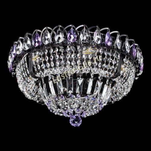 Люстра Кольцо Классика Черная с фиолетовыми подвесками в Симферополе Гусь Хрустальный