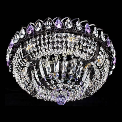 Люстра Кольцо Классика Черная с фиолетовыми подвесками в Симферополе Гусь Хрустальный