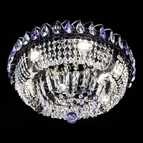 Люстра Кольцо Классика Черная с фиолетовыми подвесками в Симферополе Гусь Хрустальный