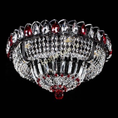 Люстра Кольцо Классика Черная с красными подвесками в Симферополе Гусь Хрустальный