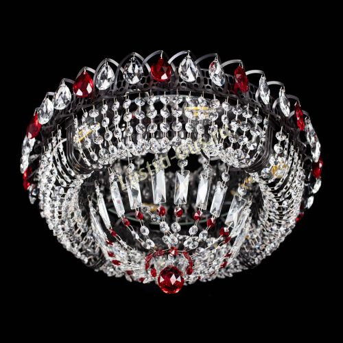 Люстра Кольцо Классика Черная с красными подвесками в Симферополе Гусь Хрустальный