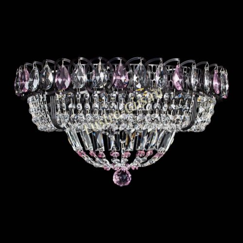 Люстра Кольцо Классика Черная с розовыми подвесками в Симферополе Гусь Хрустальный