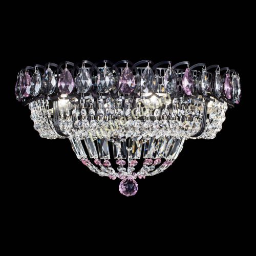 Люстра Кольцо Классика Черная с розовыми подвесками в Симферополе Гусь Хрустальный