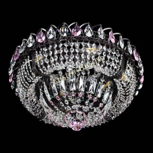 Люстра Кольцо Классика Черная с розовыми подвесками в Симферополе Гусь Хрустальный