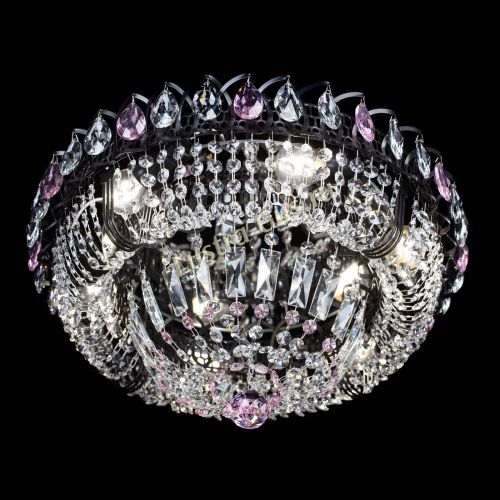 Люстра Кольцо Классика Черная с розовыми подвесками в Симферополе Гусь Хрустальный