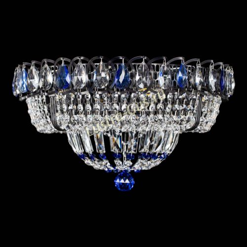 Люстра Кольцо Классика Черная с синими подвесками в Симферополе Гусь Хрустальный