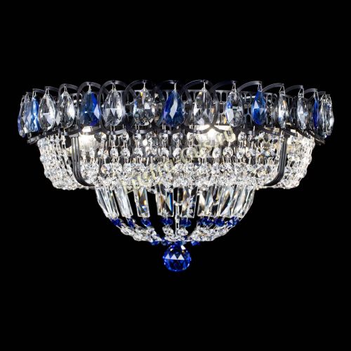 Люстра Кольцо Классика Черная с синими подвесками в Симферополе Гусь Хрустальный