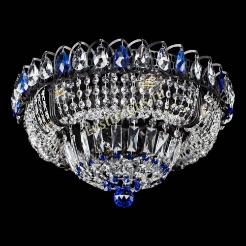 Люстра Кольцо Классика Черная с синими подвесками в Симферополе Гусь Хрустальный