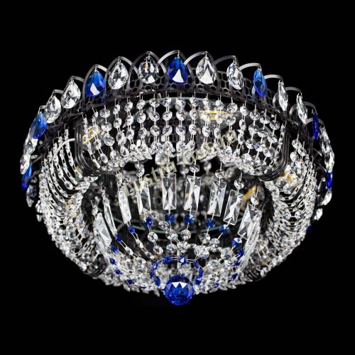 Люстра Кольцо Классика Черная с синими подвесками в Симферополе Гусь Хрустальный