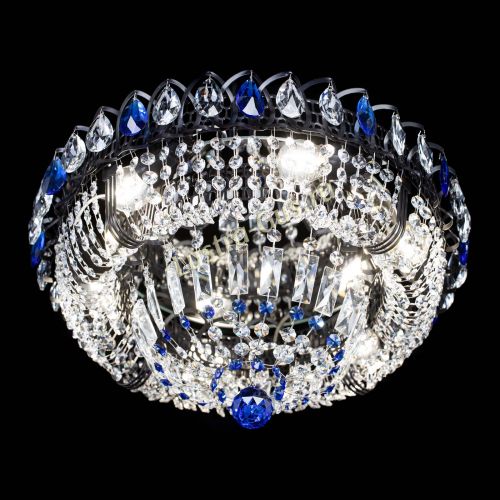 Люстра Кольцо Классика Черная с синими подвесками в Симферополе Гусь Хрустальный