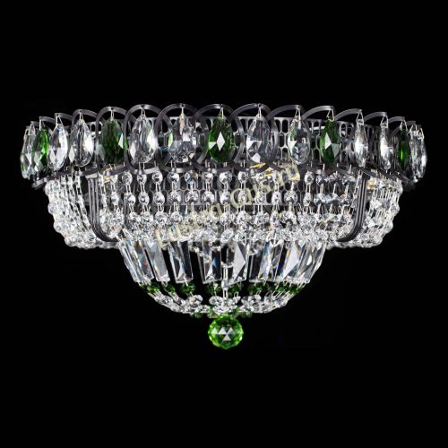 Люстра Кольцо Классика Черная с зелеными подвесками в Симферополе Гусь Хрустальный