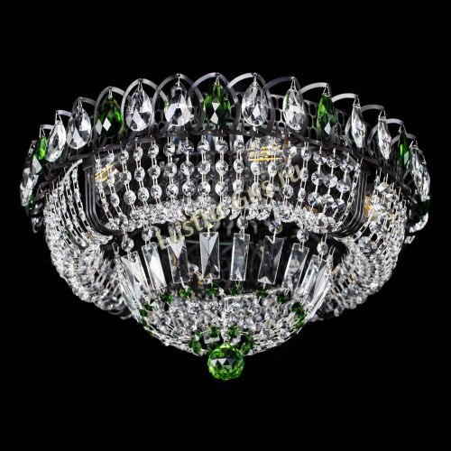 Люстра Кольцо Классика Черная с зелеными подвесками в Симферополе Гусь Хрустальный