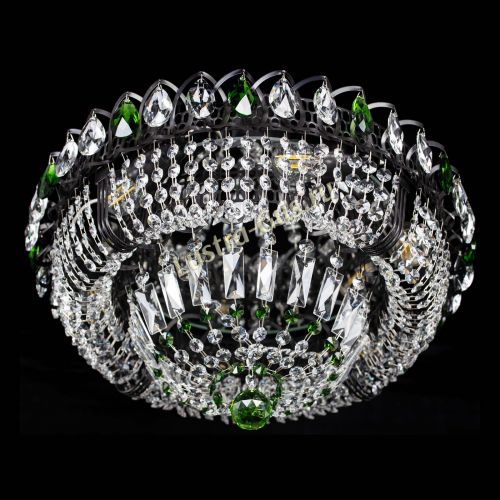 Люстра Кольцо Классика Черная с зелеными подвесками в Симферополе Гусь Хрустальный