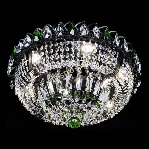 Люстра Кольцо Классика Черная с зелеными подвесками в Симферополе Гусь Хрустальный